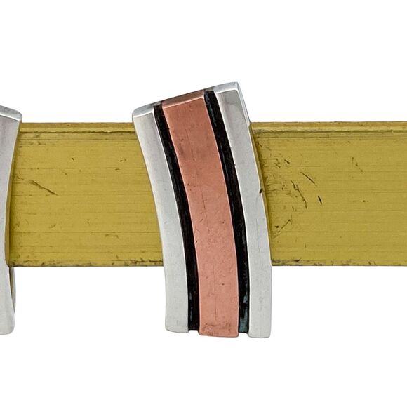 Copper Tri Panel Screw Back Earrings | Vintage Estate Sterling Silver 925 - Picture 7 of 11